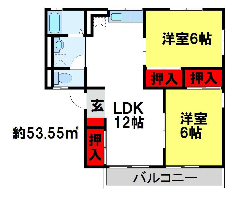セジュールヴィオレ(2LDK/2階)の間取り写真