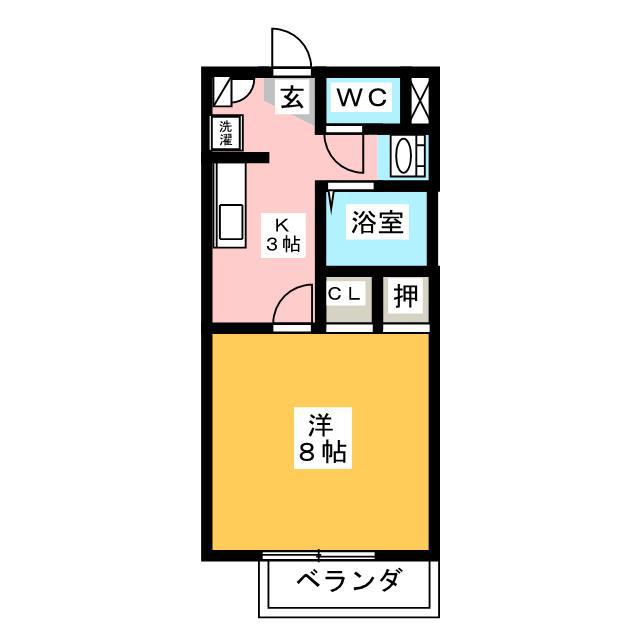 ブライト門山(1K/2階)の間取り写真