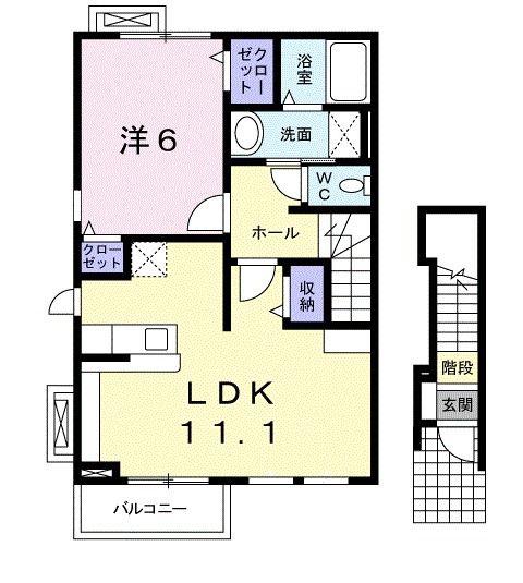 トレンディマイルームB(1LDK/2階)の間取り写真