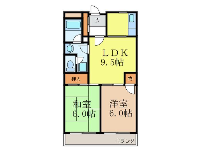 コーポラスイバラキA(2LDK/1階)の間取り写真