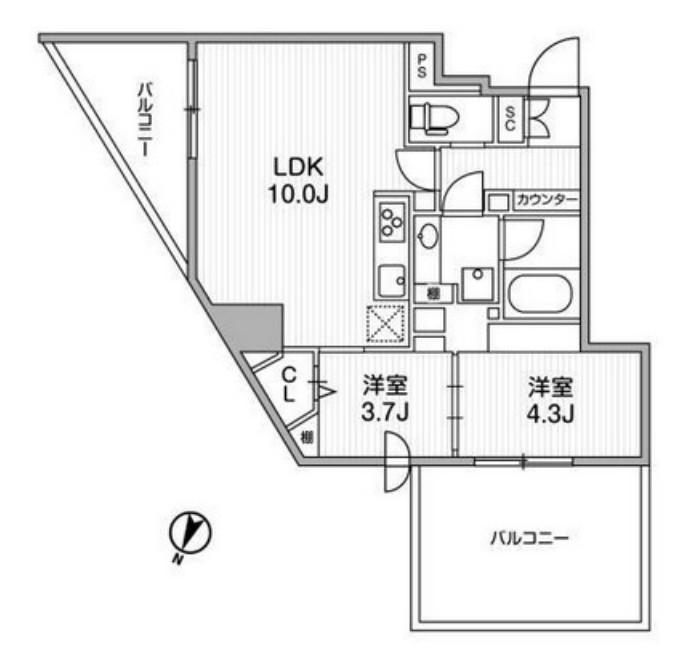 GRANDUO下北沢12 グランデュオ下北沢12(2LDK/4階)の間取り写真
