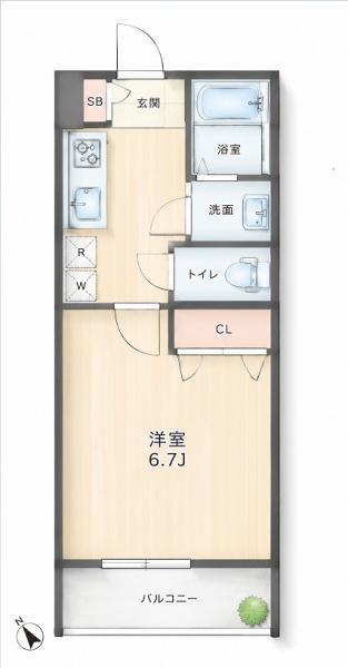 ベルテ上原(1K/2階)の間取り写真