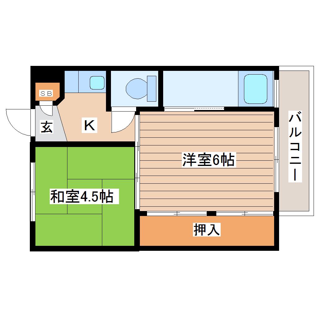 ビレッジハウス岩沼2号棟(2K/3階)の間取り写真