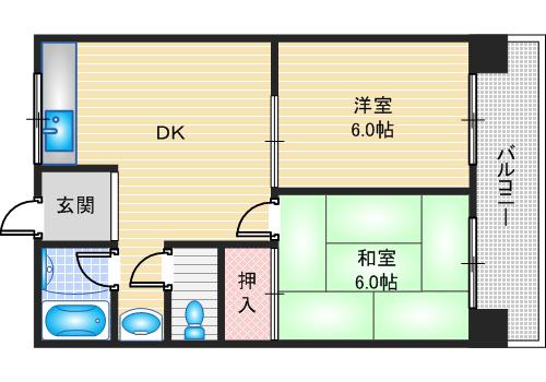 ハイツ米屋(2DK/4階)の間取り写真