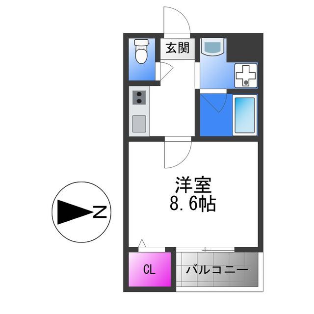 ソリティア桃谷(1K/3階)の間取り写真