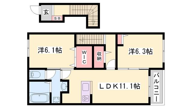 フクダ パーク サイドI(2LDK/2階)の間取り写真