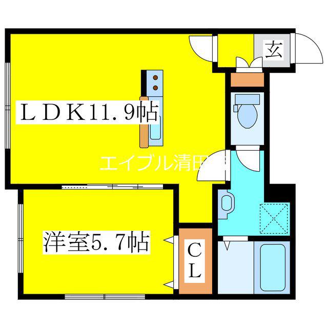 フェリーチェ里塚II(1LDK/1階)の間取り写真