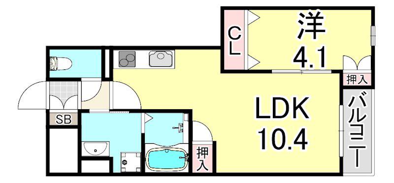 シェルプールV番館(1LDK/2階)の間取り写真