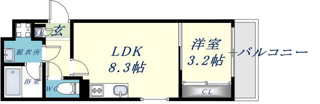 ラージヒル長瀬ウエスト(1LDK/3階)の間取り写真