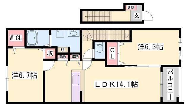 ブライト・ハウスII(2LDK/2階)の間取り写真