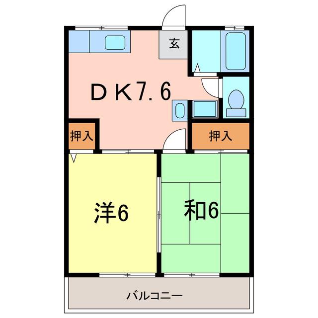 ドヌールII(2DK/2階)の間取り写真