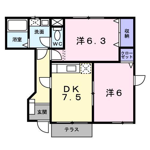 ヴィラエンゼルC(2DK/1階)の間取り写真