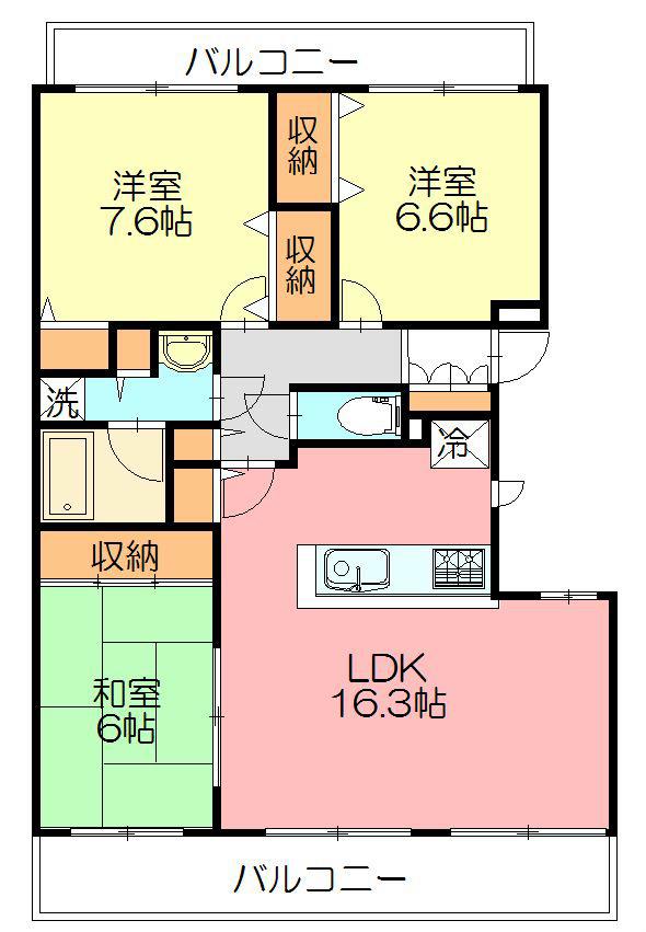 グランドヒル天神(3LDK/2階)の間取り写真
