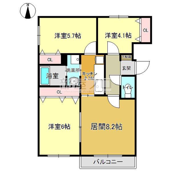 カネイハウスII(3LDK/3階)の間取り写真