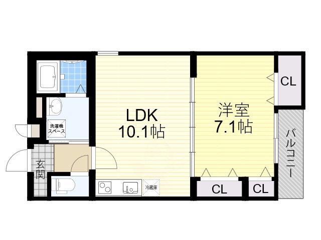 フジパレス北加賀屋駅北2番館(1LDK/3階)の間取り写真