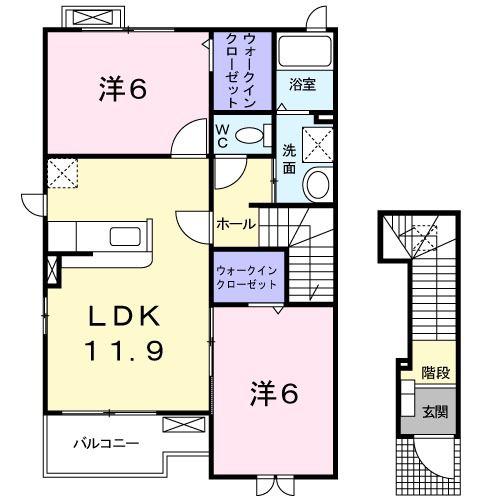 カルム・メゾンB(2LDK/2階)の間取り写真