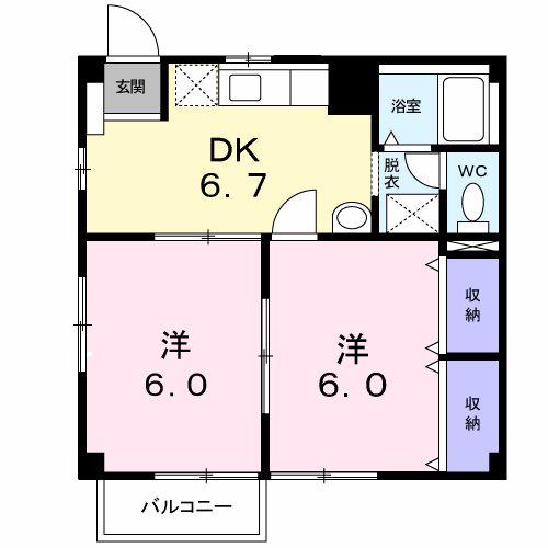 カラコレス(2DK/2階)の間取り写真
