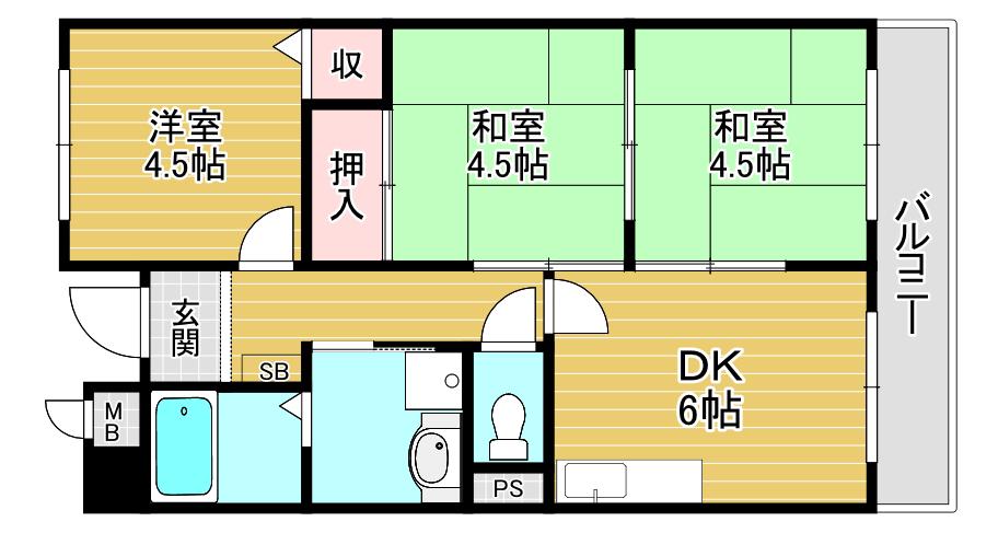 ベルシーダ筒井(3DK/3階)の間取り写真