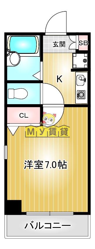 第6ハセビル(1K/7階)の間取り写真