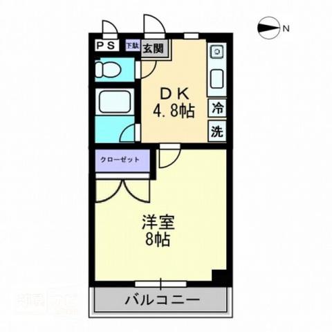 フォレスト林(1DK/2階)の間取り写真