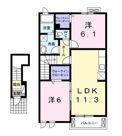 ヴァンベールB(2LDK/2階)の間取り写真