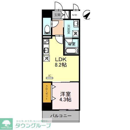 パークアベニューサウンド薬院(1LDK/2階)の間取り写真