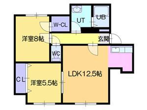 シルキー厚別東Ⅰ(2LDK/2階)の間取り写真