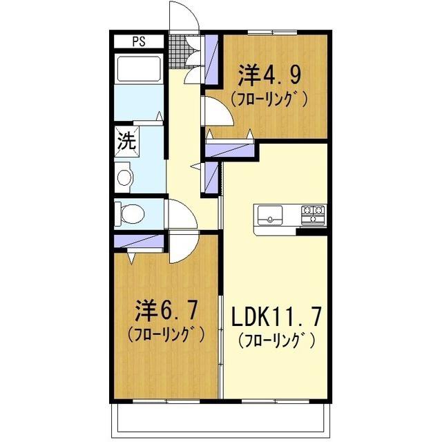 MANSION GREEN GRASS(2LDK/3階)の間取り写真