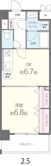 フランディルりんくう2(1DK/2階)の間取り写真