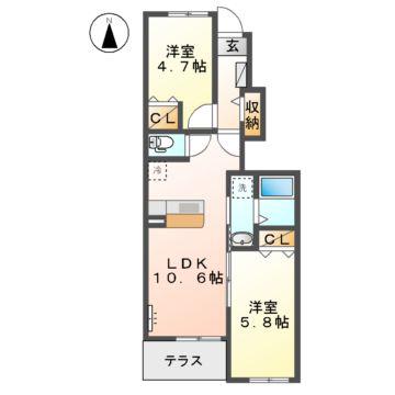 パートリア・アイ(2LDK/1階)の間取り写真