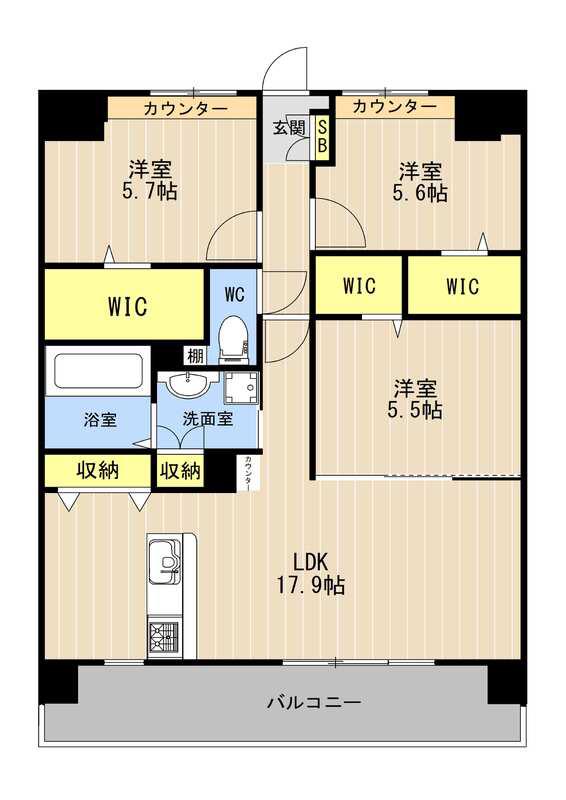 LIBTH光の森(3LDK/9階)の間取り写真