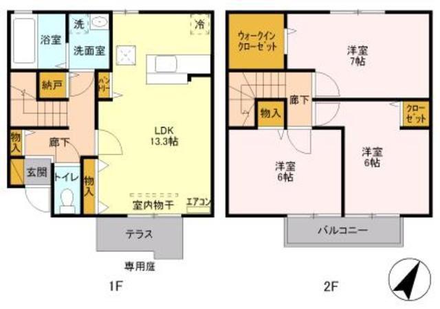 ハーベストテラスイースト(3LDK/2階)の間取り写真