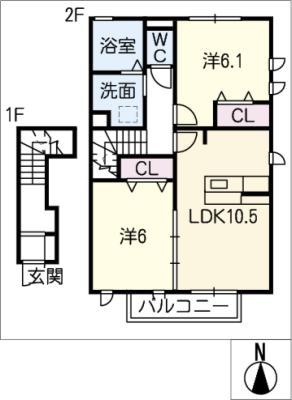 ベルボヌール高山(2LDK/2階)の間取り写真