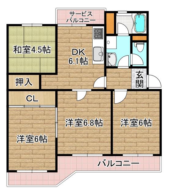 塚原台ハイツ3号棟(4DK/2階)の間取り写真