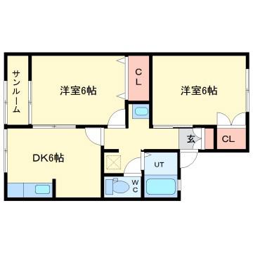 ジュピタル下田(2DK/1階)の間取り写真