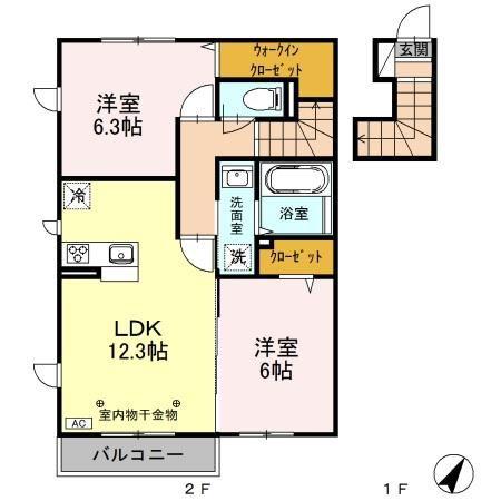 ルミニョンセパルC(2LDK/2階)の間取り写真