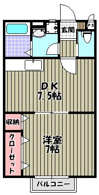 スカイハイツ(1DK/2階)の間取り写真