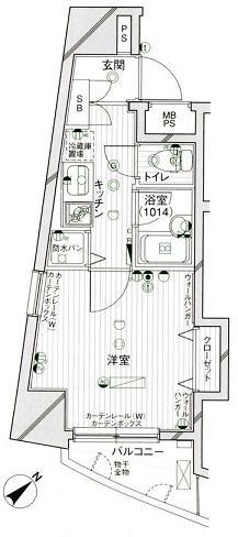 パークウェル五反田(1K/8階)の間取り写真