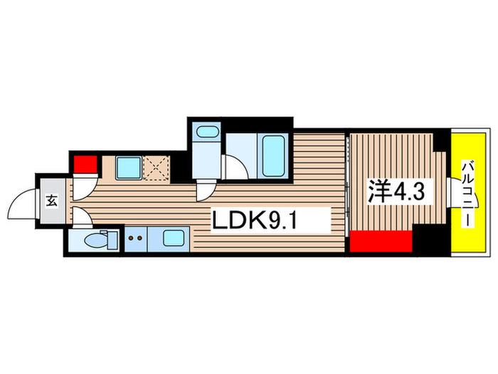 プライマルフロント菊川(1LDK/12階)の間取り写真
