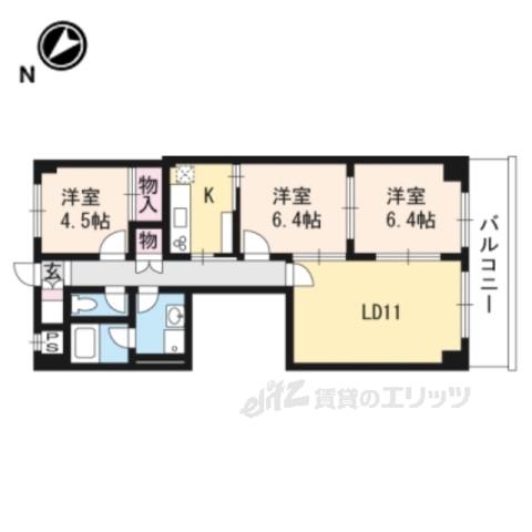 サニーロイヤル大津(3LDK/9階)の間取り写真