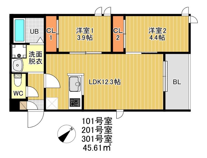 REGALEST塩原テラス(2LDK/3階)の間取り写真