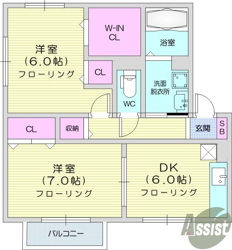 プレミールC(2DK/2階)の間取り写真