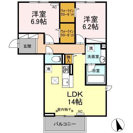 エトワール古瀧II(2LDK/1階)の間取り写真