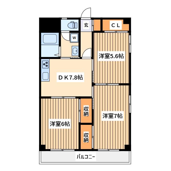 ペアパーク2(3DK/1階)の間取り写真
