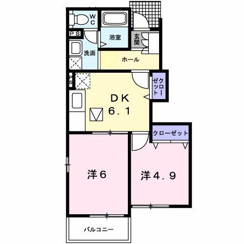 レジデンス四季A(2DK/1階)の間取り写真