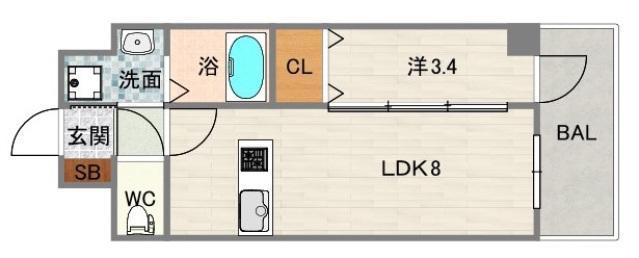 エスリード長居公園パークアヴェニュー(1LDK/15階)の間取り写真