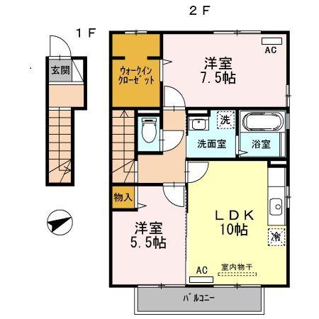ウインドフィル(2LDK/2階)の間取り写真