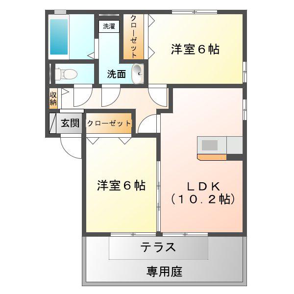 アカナウィンA・B(2LDK/1階)の間取り写真