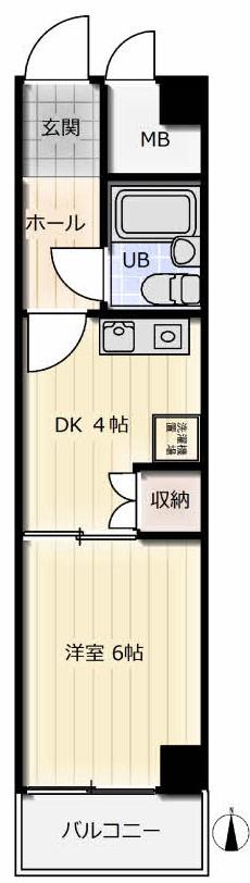 ライオンズマンション豊中蛍池(1DK/2階)の間取り写真