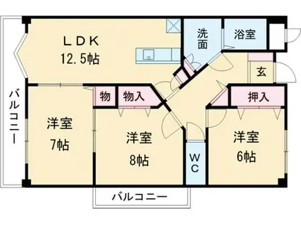 レイ・ブリック若園(3LDK/3階)の間取り写真